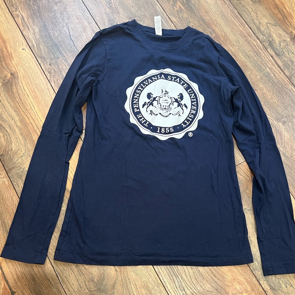 The Pennsylvania State University Blue Long Sleeve Tee with Bold Crest Design